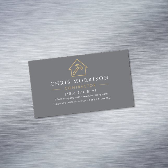 Building Construction Grey Gold Magnetic Business Card (In Situ)