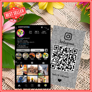 Building Construction Instagram Grey QR Code Business Card