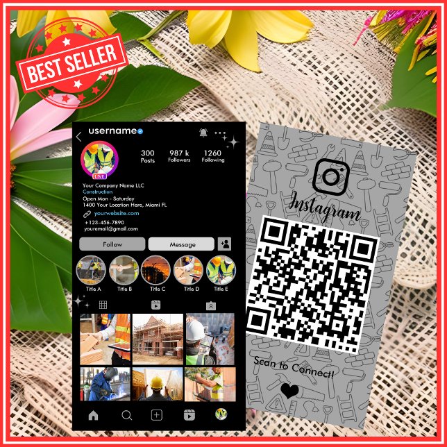 Building Construction Instagram Grey QR Code Business Card (Creator Uploaded)