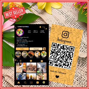Building Construction Instagram Peach QR Code Business Card