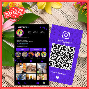 Building Construction Instagram Violet QR Code Business Card