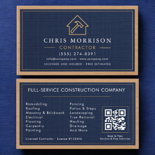 Building Construction Linen Navy Blue Gold Wood Business Card