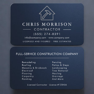 Building Construction Metallic Navy Blue Silver  Business Card