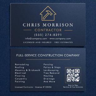 Building Construction Navy Blue Metal Business Card