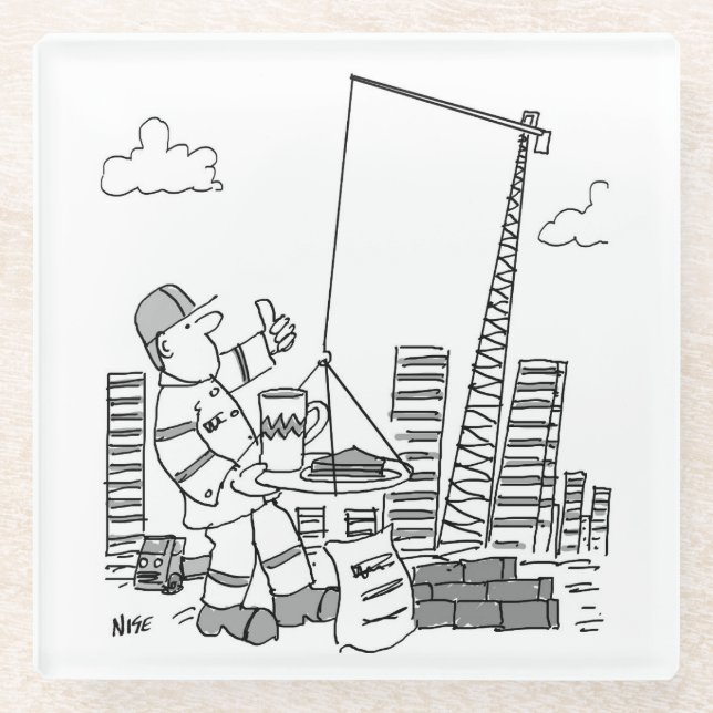 Building Construction Site Overhead Crane Operator Glass Coaster (Front)