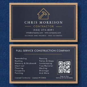 Building Construction Stone Navy Blue Gold Wood Business Card