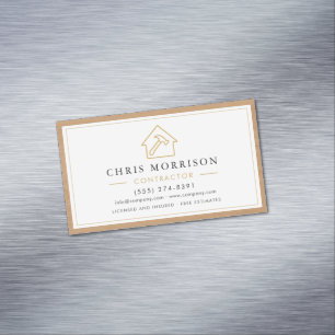 Building Construction White Gold Wood Magnetic Business Card