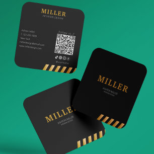 Building Constructor Qr Code Black & Metallic Gold Square Business Card
