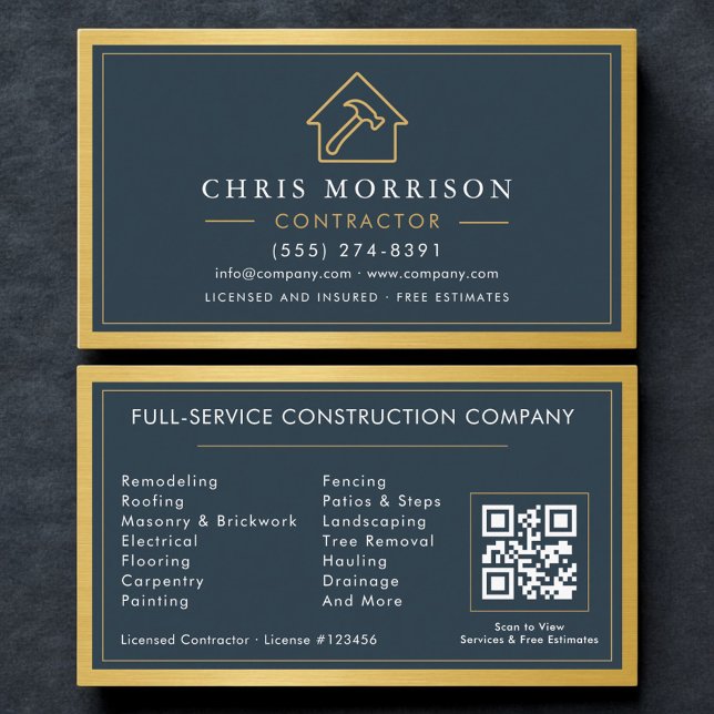 Building Contractor Metallic QR Code Business Card (Creator Uploaded)