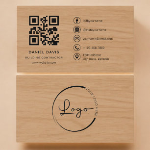 Building Contractor Wood Professional QR Code Business Card