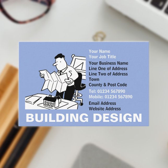 Building Design Cartoon Business Card (Building Design Business Card)