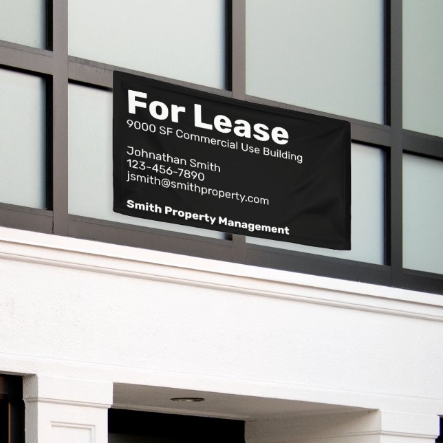 Building For Lease Name Phone Email Business Black Banner (Outside Building)
