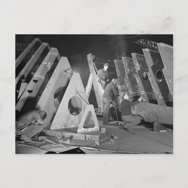 Building Liberty Ships, 1941 Postcard (Front)