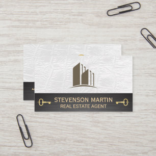 Building Logo   White Leather   Skeleton Key Business Card
