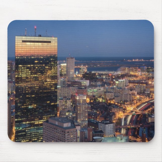 Building of Boston with light trails on road Mouse Pad (Front)