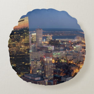Building of Boston with light trails on road Round Cushion