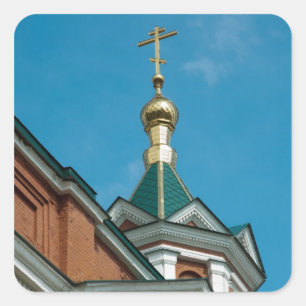 Building of Russian church with a golden cross on Square Sticker