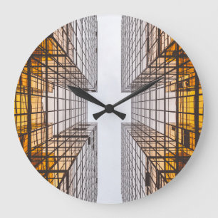 building reflection large clock