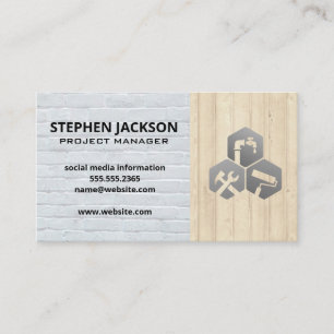 Building Services White Brick Wall Wood Panel Business Card