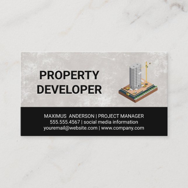 Building Sky Scraper | Construction Developer Business Card (Front)