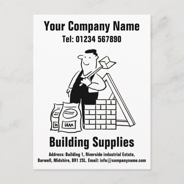 Building Supplies Cartoon to Personalise Postcard (Front)