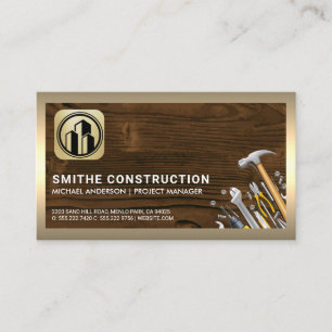 Building Tools   Wood   Gold Border Business Card