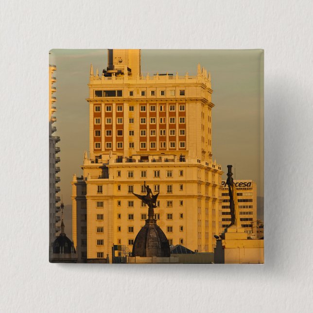 Buildings along Gran Via and Edificio Espana 15 Cm Square Badge (Front)