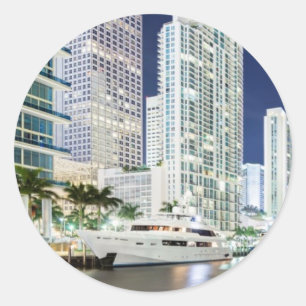 Buildings along the Miami River Riverwalk Classic Round Sticker