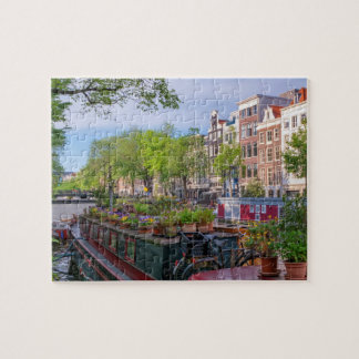 Buildings and canal in Amsterdam, Netherlands Jigsaw Puzzle