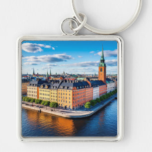 Buildings and Iconic Church in Stockholm Key Ring