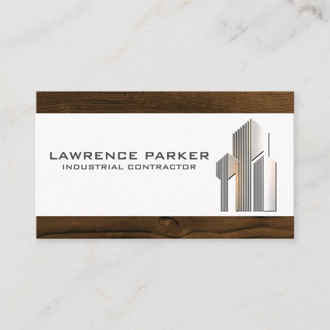 Buildings Metallic Logo | Wood Trim Business Card (Front)