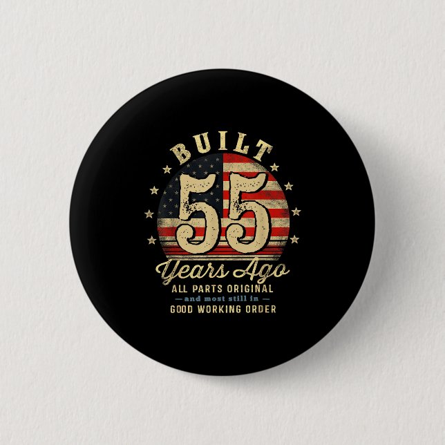 Built 55 Years Ago Funny 55th Birthday Usa Flag  6 Cm Round Badge (Front)