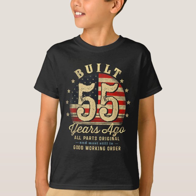 Built 55 Years Ago Funny 55th Birthday Usa Flag  T-Shirt (Front)