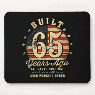 Built 65 Years Ago Funny 65th Birthday Usa Flag  Mouse Pad