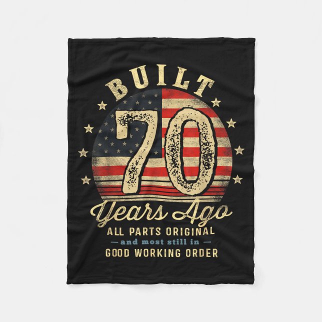 Built 70 Years Ago Funny 70th Birthday Usa Flag  Fleece Blanket (Front)
