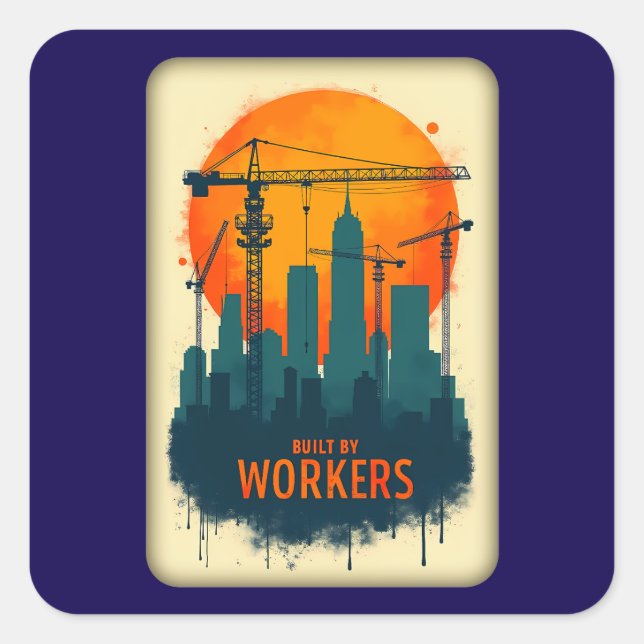 Built by Workers City Builder Labor Day Design Square Sticker (Front)