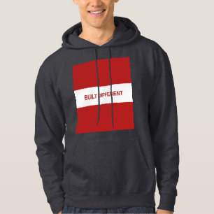 Built Different White Box Logo Red Hoodie
