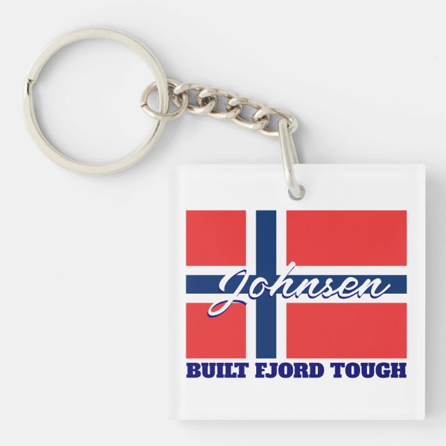 "Built Fjord Tough" and Norwegian Flag Key Ring (Front)