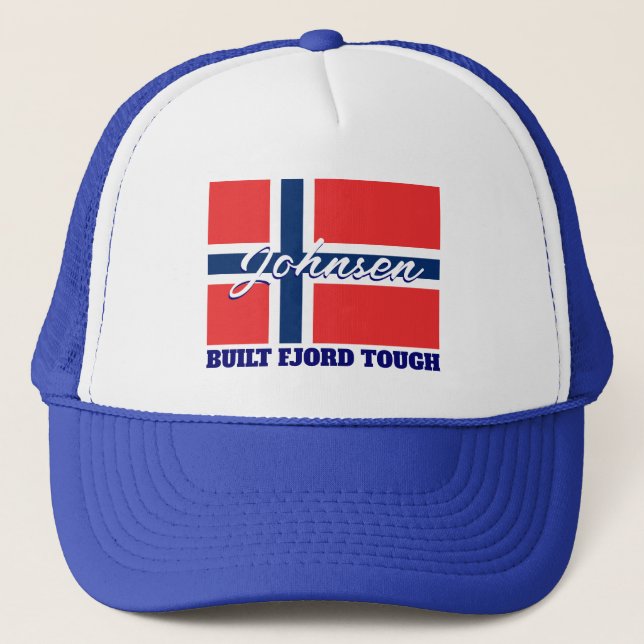 "Built Fjord Tough" and Norwegian Flag Trucker Hat (Front)
