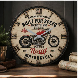 Built for Speed Motorcycle Vintage Chopper Garage Large Clock