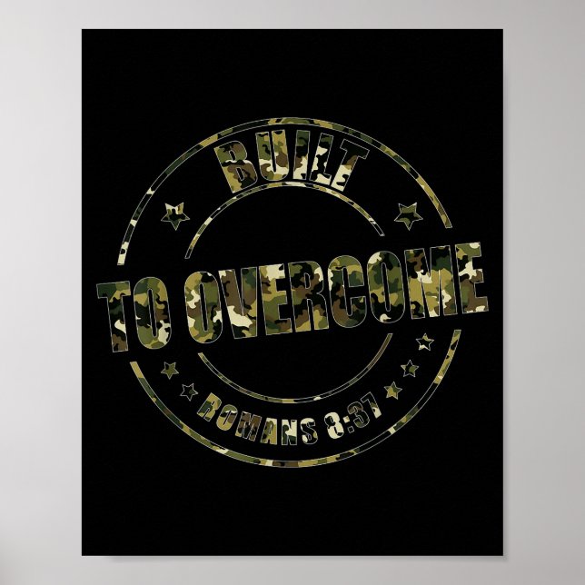 Built To Overcome Camo Christian Workout Scripture Poster (Front)