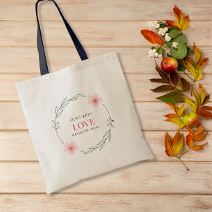 Built With Love Raised By Mum Floral Quote Tote Bag