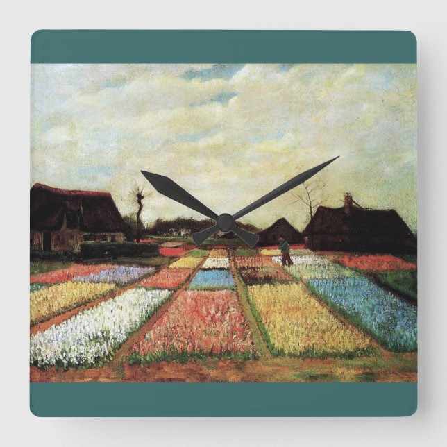 Bulb Fields by Vincent van Gogh. Square Wall Clock (Front)