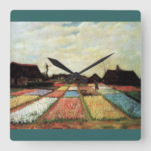 Bulb Fields by Vincent van Gogh. Square Wall Clock