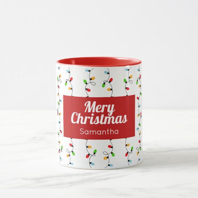 Bulbs Red Simple Christmas Lights Mug (Center)