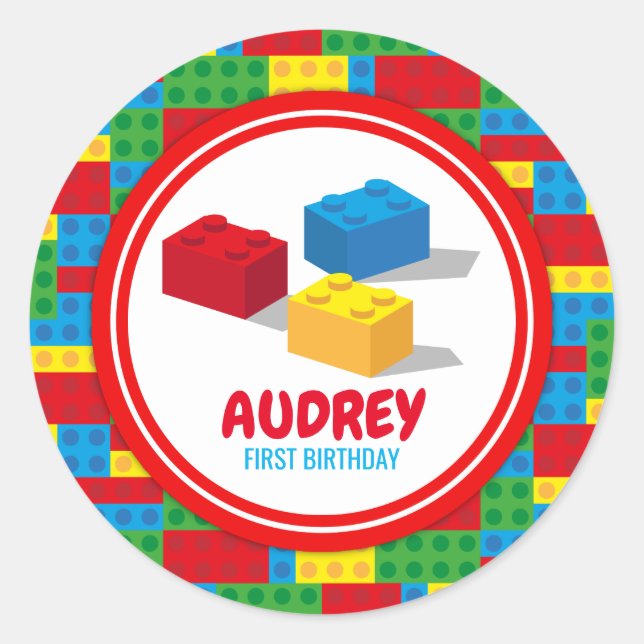 Bulding Block Build and Play Colourful Birthday Classic Round Sticker (Front)