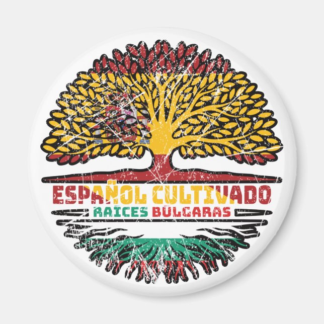 Bulgaria Bulgarian Spain Spanish Tree Roots Flag Magnet (Front)