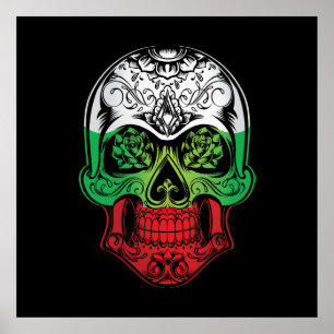 Bulgaria  Skull And Roses Flag  Poster