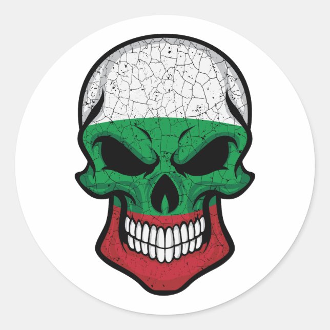 Bulgaria Smiling Skull Flag Classic Round Sticker (Front)
