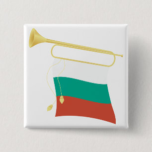 Bulgarian Flag and Bugle 15 Cm Square Badge